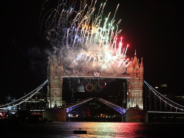 London 2012, великобритания, Лондон 2012, ночь, салют, тауэрский мост, фейерверк, Церемония открытия Олимпийских игр