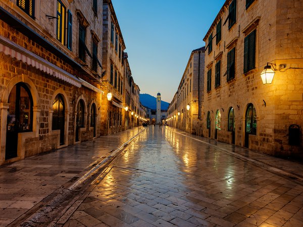 Croatia, Dubrovnik, Stradun, sunrise, Дубровник, Хорватия