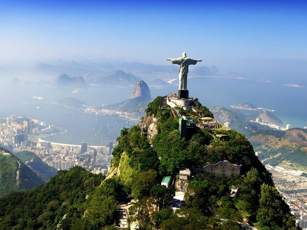 бразилия, город, горы, Иисуса Христа, облака, спасителя, статуя