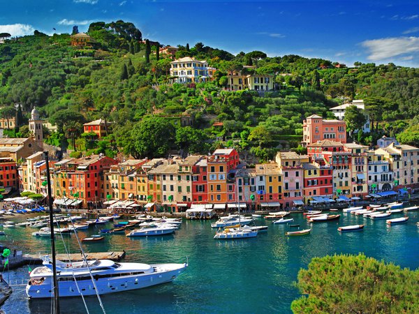 italy, Portofino, Provincia di Genova, Генуя, город, деревья, дома, здания, италия, лодки, море, пейзаж, побережье, Портофино, природа, провинция, скалы