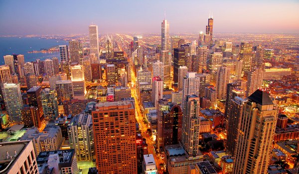 Обои на рабочий стол: chicago, city, morning, город, небоскребы, рассвет