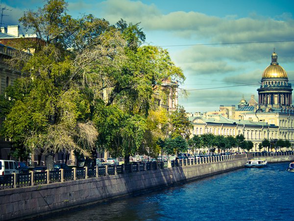 russia, St. Petersburg, дома, здания, лодки, набережная, питер, река, санкт-петербург