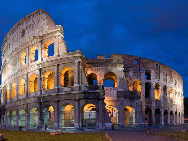 colosseum, rome, вечер, италия, колизей, небо, рим
