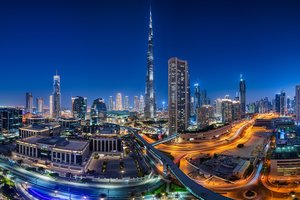 Обои на рабочий стол: Burj Khalifa, dubai, UAE, бурдж-халифа, дома, дороги, дубай, здания, небоскребы, ночной город, оаэ