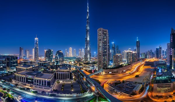 Обои на рабочий стол: Burj Khalifa, dubai, UAE, бурдж-халифа, дома, дороги, дубай, здания, небоскребы, ночной город, оаэ