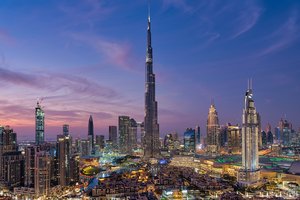 Обои на рабочий стол: Burj Khalifa, dubai, UAE, бурдж-халифа, дома, дубай, здания, небоскребы, ночной город, оаэ, панорама