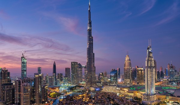 Обои на рабочий стол: Burj Khalifa, dubai, UAE, бурдж-халифа, дома, дубай, здания, небоскребы, ночной город, оаэ, панорама