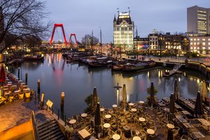 Обои на рабочий стол: вечер, голландия, нидерланды, огни, Роттердам