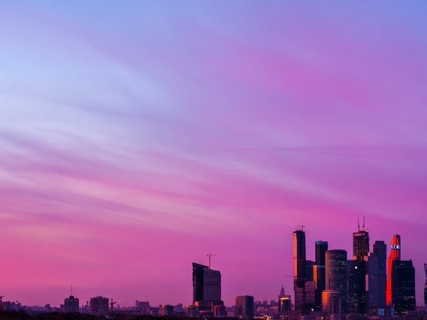 buildings, city, clouds, glow, high-rises, horizon, landscape, moscow, Moscow City, sky, sunset, высотки, горизонт, город, закат, зарево, здания, москва, Москва Сити, небо, облака, пейзаж