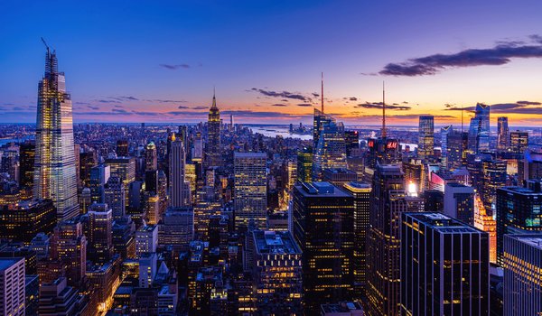 Обои на рабочий стол: building, morning, new york, skyline, skyscrapers, usa, горизонт, здание, небоскребы, нью-йорк, сша, утро