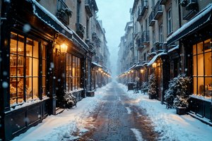 Обои на рабочий стол: decoration, house, snow, street, town, winter, деревня, зима, снег, украшения, улица
