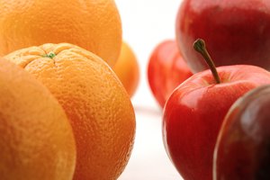 Обои на рабочий стол: апельсины, макро, яблоки