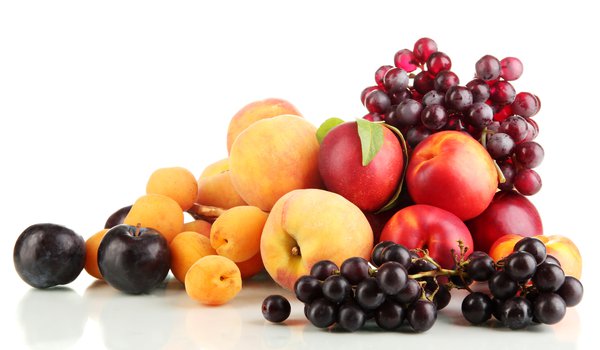 Обои на рабочий стол: абрикосы, виноград, нектарин, персики, сливы, фрукты, ягоды