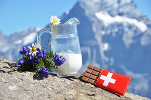 Обои на рабочий стол: Альпы, молоко, ромашки, цветы, швейцарский, шоколад