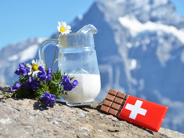 Альпы, молоко, ромашки, цветы, швейцарский, шоколад
