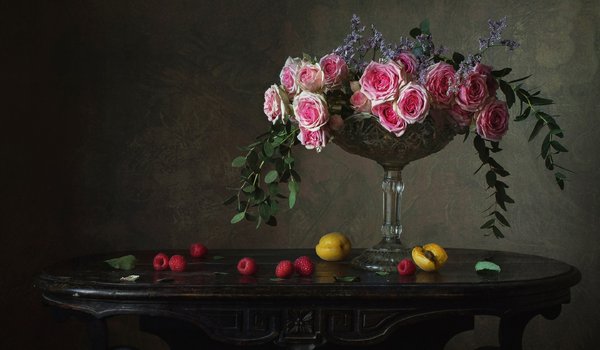 Обои на рабочий стол: абрикос, малина, натюрморт, роза, цветы