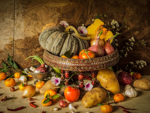 autumn, harvest, pumpkin, still life, vegetables, натюрморт, овощи, тыква, урожай, фрукты, цветы