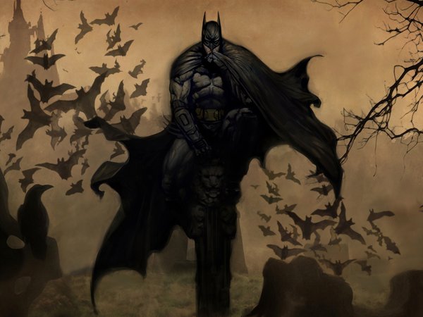 batman, ворон, летучие, маска, мыши, надгробие, плащ, супергерой