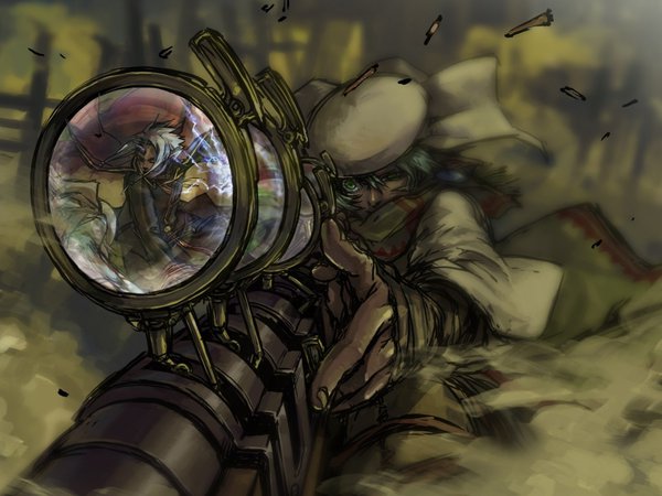 steampunk sniper, арт, винтовка, отражение, прицел, рисунок, снайпер