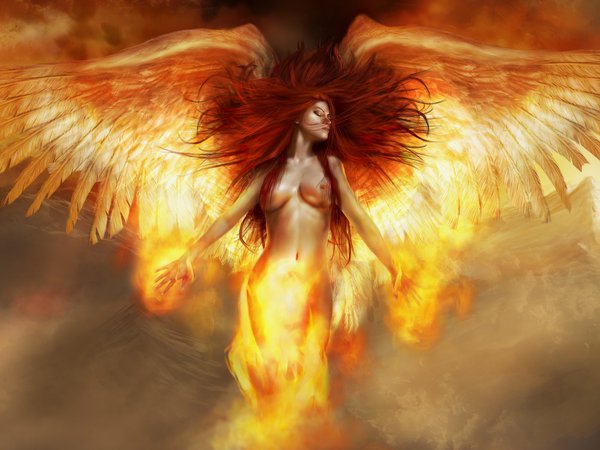 fire angel, девушка, огненый ангел, огонь