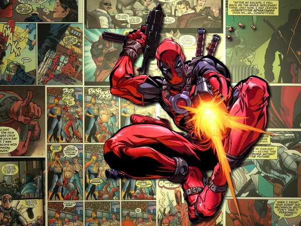 comics, deadpool, marvel, выстрелы, комикс, маска, оружие, супер герой
