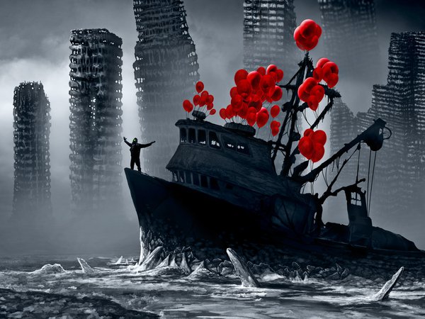 flying fortress, romantically apocalyptic, воздушные шары, корабль, лед, романтика апокалипсиса