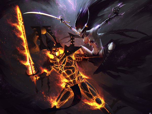 keeper of secrets, warhammer 40k, аватар, демон, схватка, хаос, хранитель секретов, эльдары