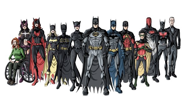 Обои на рабочий стол: Альфред, Бетмен, бэтгёрл, Джейсон Тодд, Дик Грейсон, красный колпак, найтвинг, робин, Стефани Браун, супергерои, Тим Дрейк