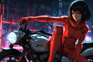 Обои на рабочий стол: ackerman, cyberpunk, mikasa, motorcycle, warrior