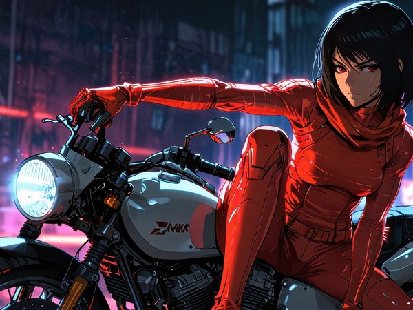 ackerman, cyberpunk, mikasa, motorcycle, warrior