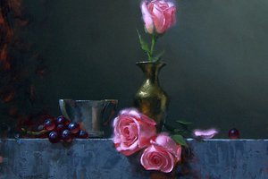 Обои на рабочий стол: david cheifetz, картина, натюрморт, розы