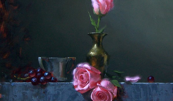 Обои на рабочий стол: david cheifetz, картина, натюрморт, розы