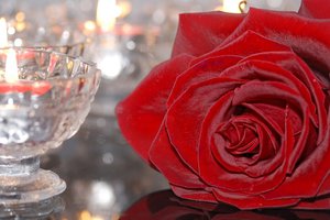 Обои на рабочий стол: бордовая, подсвечник, роза, свеча, стекло, цветок