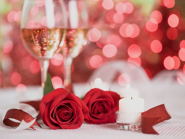 красный, розы, свечи, цветы, шампанское