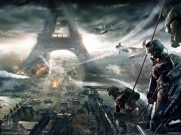 end war, game, tom clancy's, ubisoft, wallpapers, вертолеты, война, париж, солдаты, танки, эйфелева башня