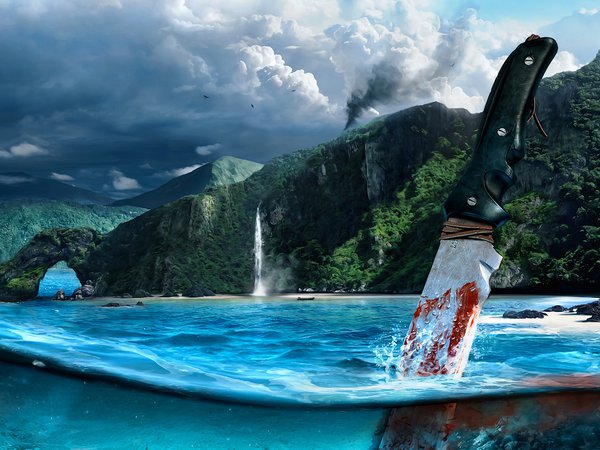 far cry 3, shooter, горы, кровь, море, нож