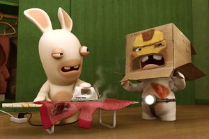 Обои на рабочий стол: iron man, rabbids, raving rabbids, кролик, утюг