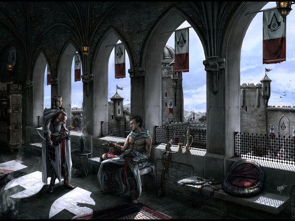 Assassins Creed - Altair and Adha, альтаир, ассасин, девушка, масиаф, мужик