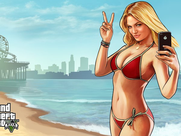 Grand Theft Auto V, gta5, девушка, Лос анджелес, море, пляж, санта мария
