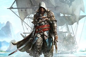 Обои на рабочий стол: Assassin's Creed 4, Black Flag, вода, корабль, остров, побережье