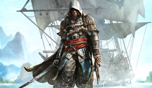 Обои на рабочий стол: Assassin's Creed 4, Black Flag, вода, корабль, остров, побережье
