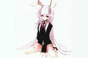 Обои на рабочий стол: by akira banpai, reisen udongein inaba, touhou, touhou projeck, белые волосы, галстук, кроличьи ушки, проект Восток