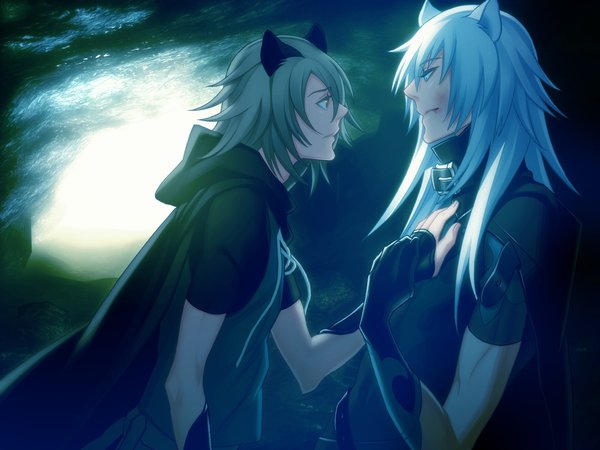 by kazuaki, konoe, lamento, rai, visual novel, два парня, ушки животоного, эмоции