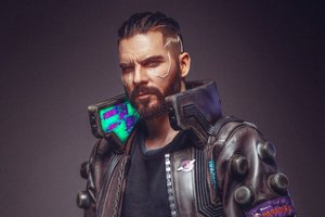 Обои на рабочий стол: a cyborg, a look, a man in a jacket, character, Cyberpunk 2077, future, game, technology, будущее, взгляд, игра, Киберпанк 2077, киборг, мужчина в куртке, персонаж, технологии