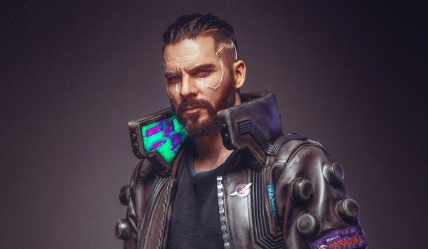 Обои на рабочий стол: a cyborg, a look, a man in a jacket, character, Cyberpunk 2077, future, game, technology, будущее, взгляд, игра, Киберпанк 2077, киборг, мужчина в куртке, персонаж, технологии