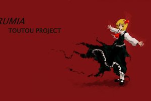 Обои на рабочий стол: by Oso, Rumia, Touhou Project, жертва, кровавый фон, проект Восток, распятие, чёрное платье