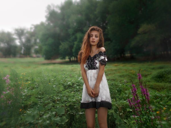 Alexander Drobkov-Light, Sue Tikhonova, взгляд, девушка, платье, природа