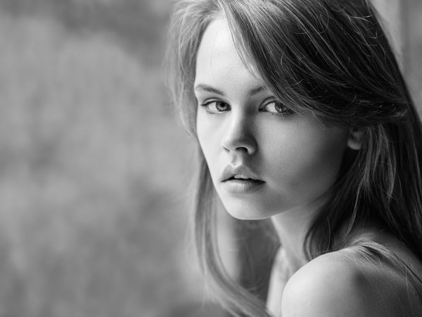 Анастасия Щеглова, взгляд, губы, девушка, красивая, лицо, милая, модель, чёрно-белое