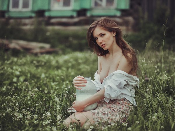 Аня Федотова, волосы, девушка, молоко, Никита Орлов