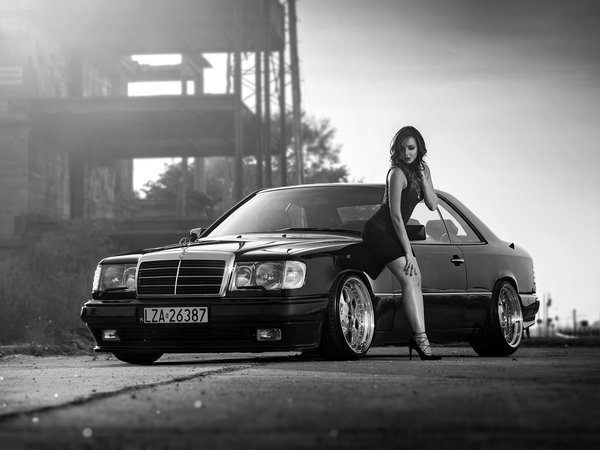 Coupe, girl, Mercedes - Benz, model, W124